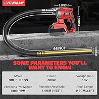 Vista 2 de LIVOWALNY Herramienta vibradora de hormigón de mano compatible con batería Milwaukee de 18 V (sin batería), vibrador eléctrico inalámbrico
