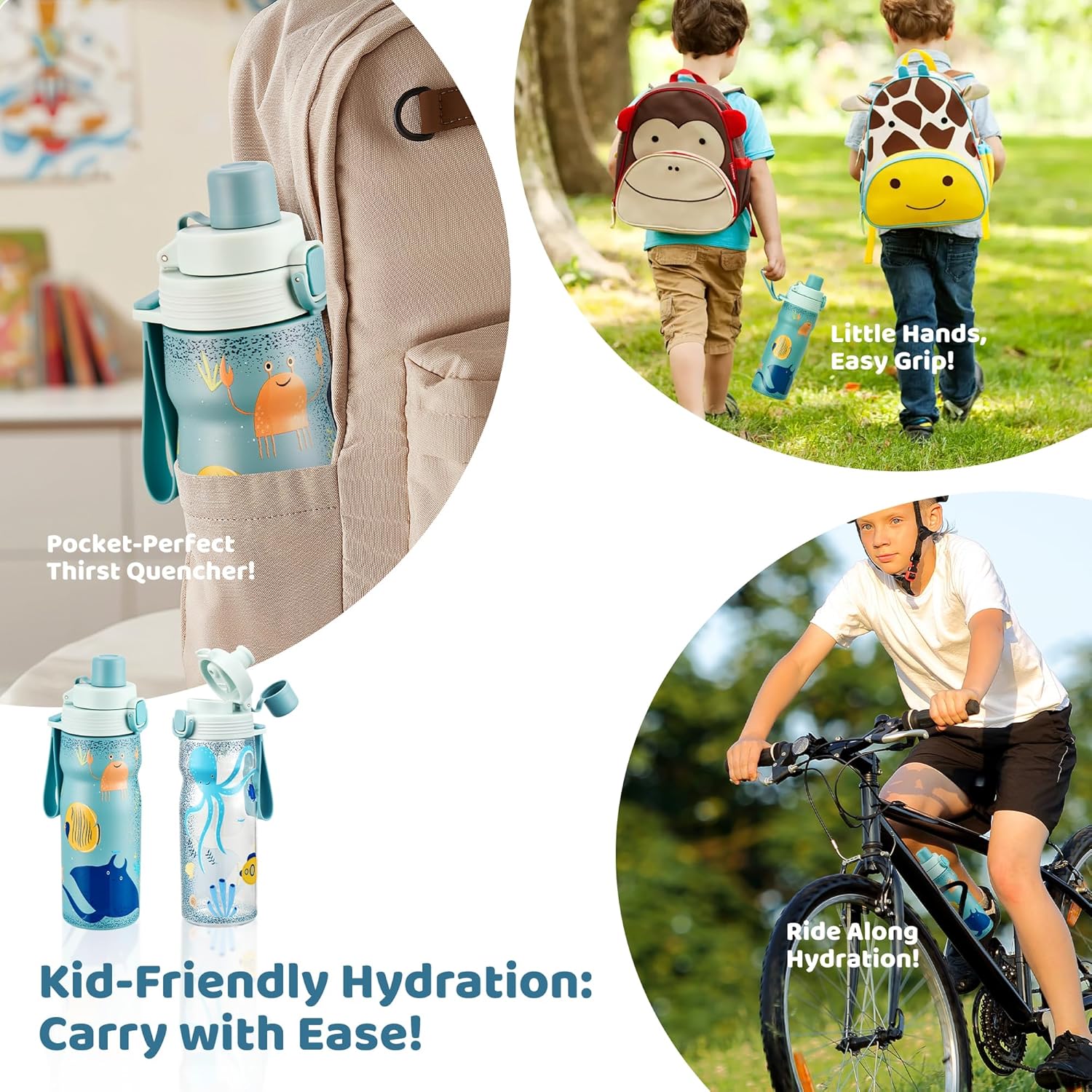 MAISON HUIS Kids Water Bottles 2 Pack, 18/8 Stainless Steel Vacuum Leak Proof Straw Cup with 21oz Tritan Sport Bottle, Kids Water Bottle for School, Gifts for Boys and Girls - Image 7