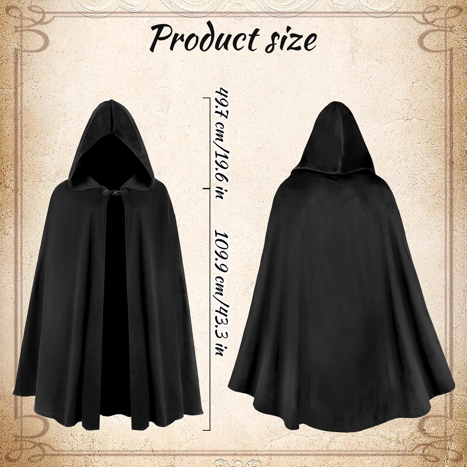 Medieval Velvet Cloak with Hood, Renaissance Hooded Cape Knight Wizard Costume Robe Men Women for Halloween Cosplay - Image 5