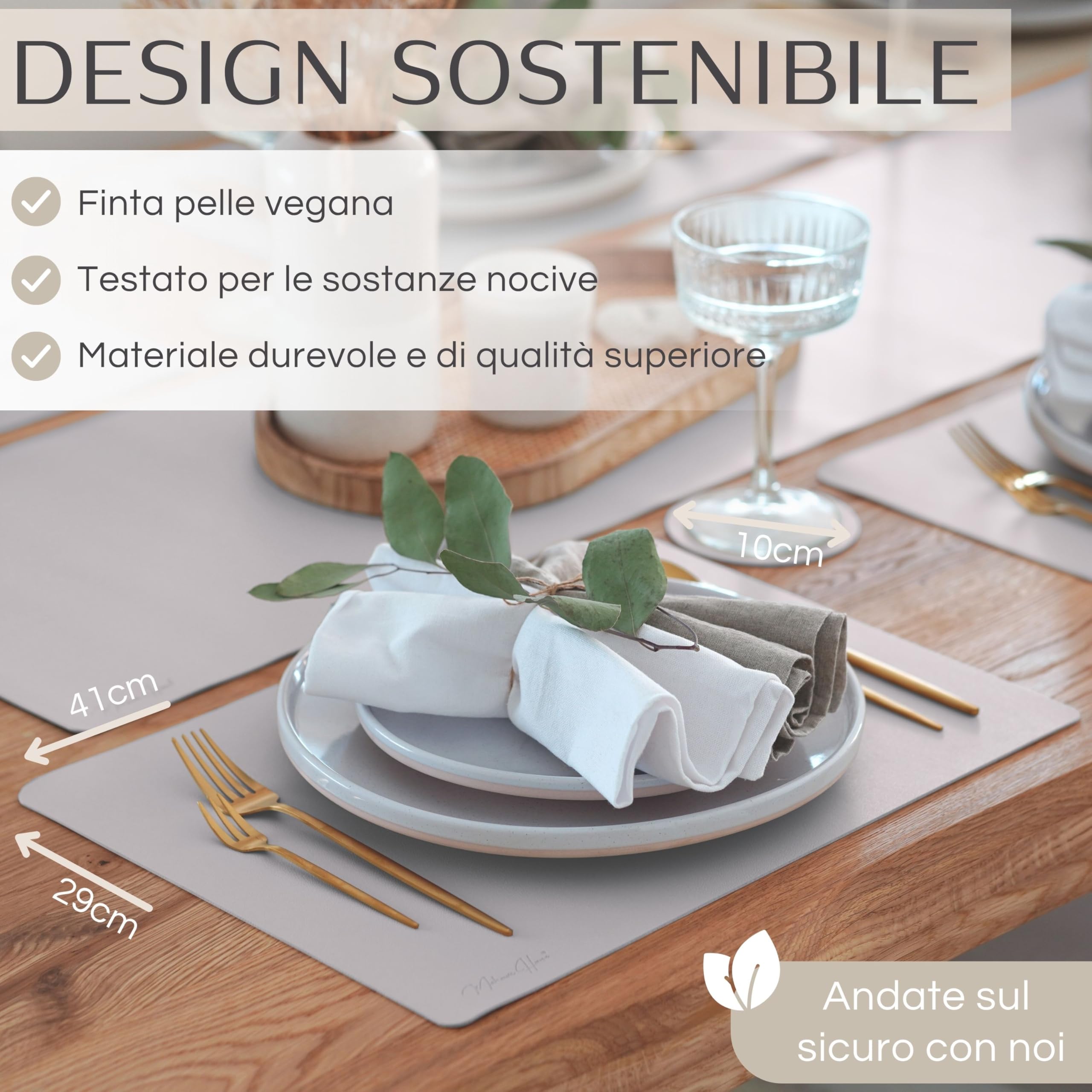 Mahewa® Set di 6 tovagliette in similpelle di alta qualità, lavabili e impermeabili, in effetto pelle (tortora, rettangolare)