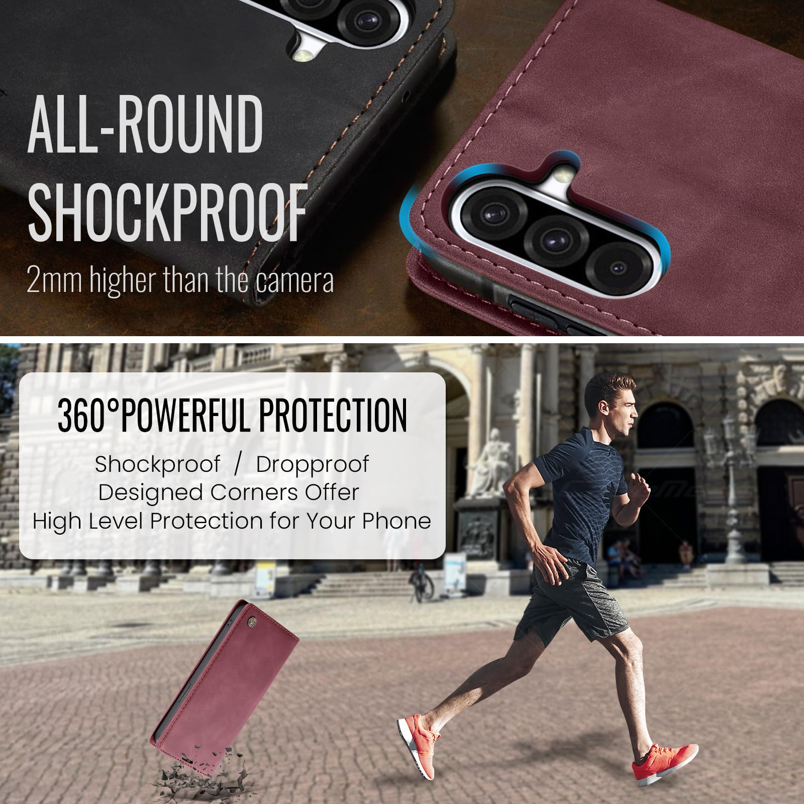 Samokor Cover per Samsung Galaxy A14 5G/4G Pelle Flip Custodia Cavalletto Portafoglio Magnetica Carta Fessura Antiurto per Samsung Galaxy A14,Vino Rosso