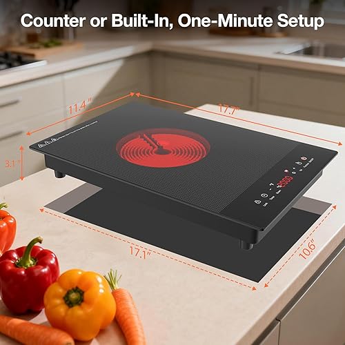Miniatura 7 de Estufa eléctrica de 1800 W, estufa portátil de un solo quemador infrarrojo de 12 pulgadas, 110-120 V, placa caliente de encimera con temporizador y