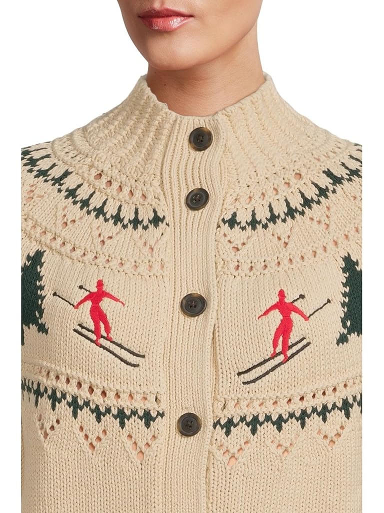 Beige L.L.Bean Signature Cotton Fisherman Button Front Cardigan Sweater