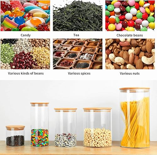Miniatura 5 de Frasco para guardar alimentos 77L de vidrio para alimentos con tapa de bambú con cierre hermético, diseño moderno, frasco para guardar alimentos de