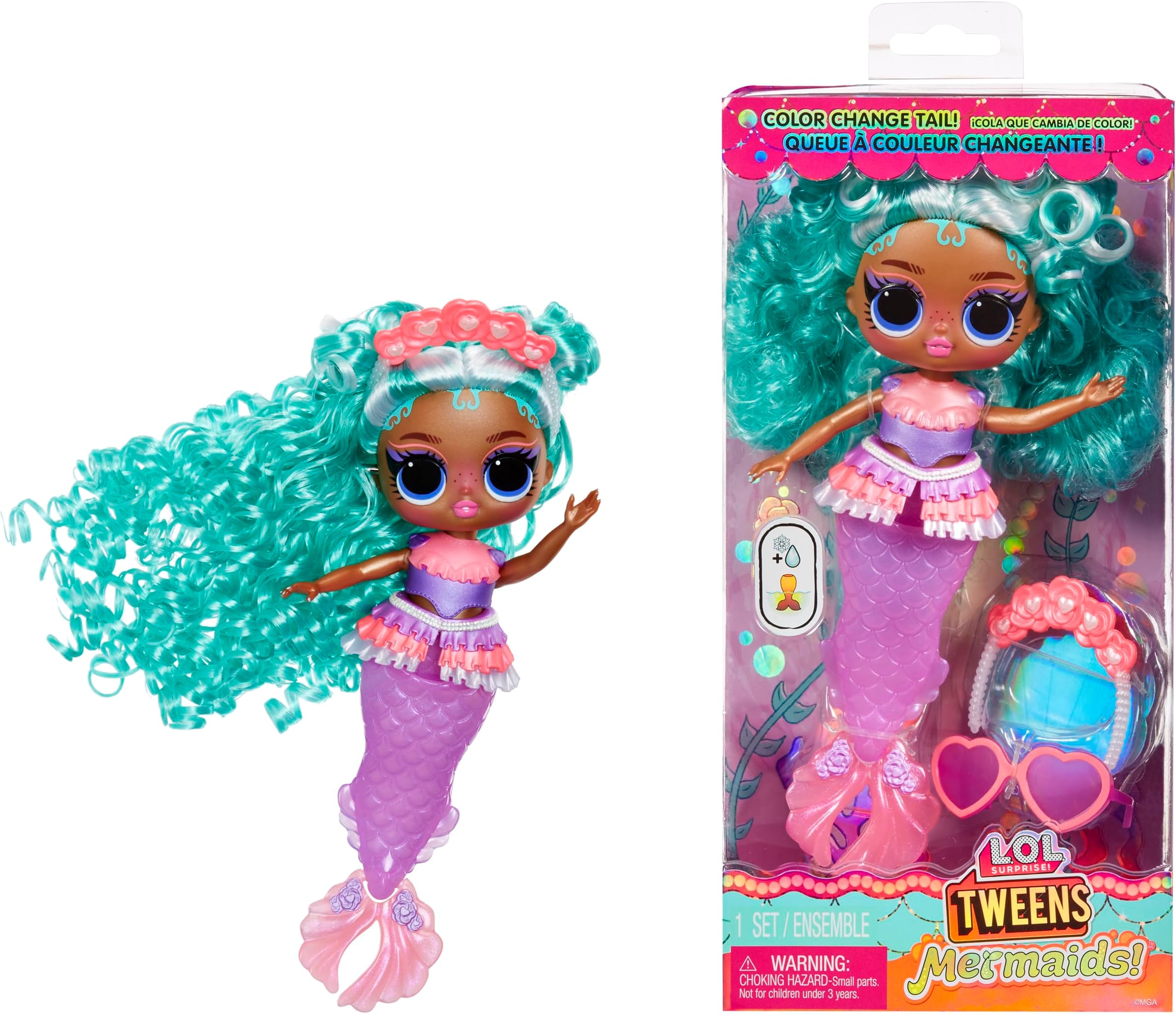 Tweens - Mermaid Serena Finn - Fashion Doll with Colour Changing Tail, Movable Fin, and Beautiful Accessories – Toys for Kids and Collectors from 4 Years Old