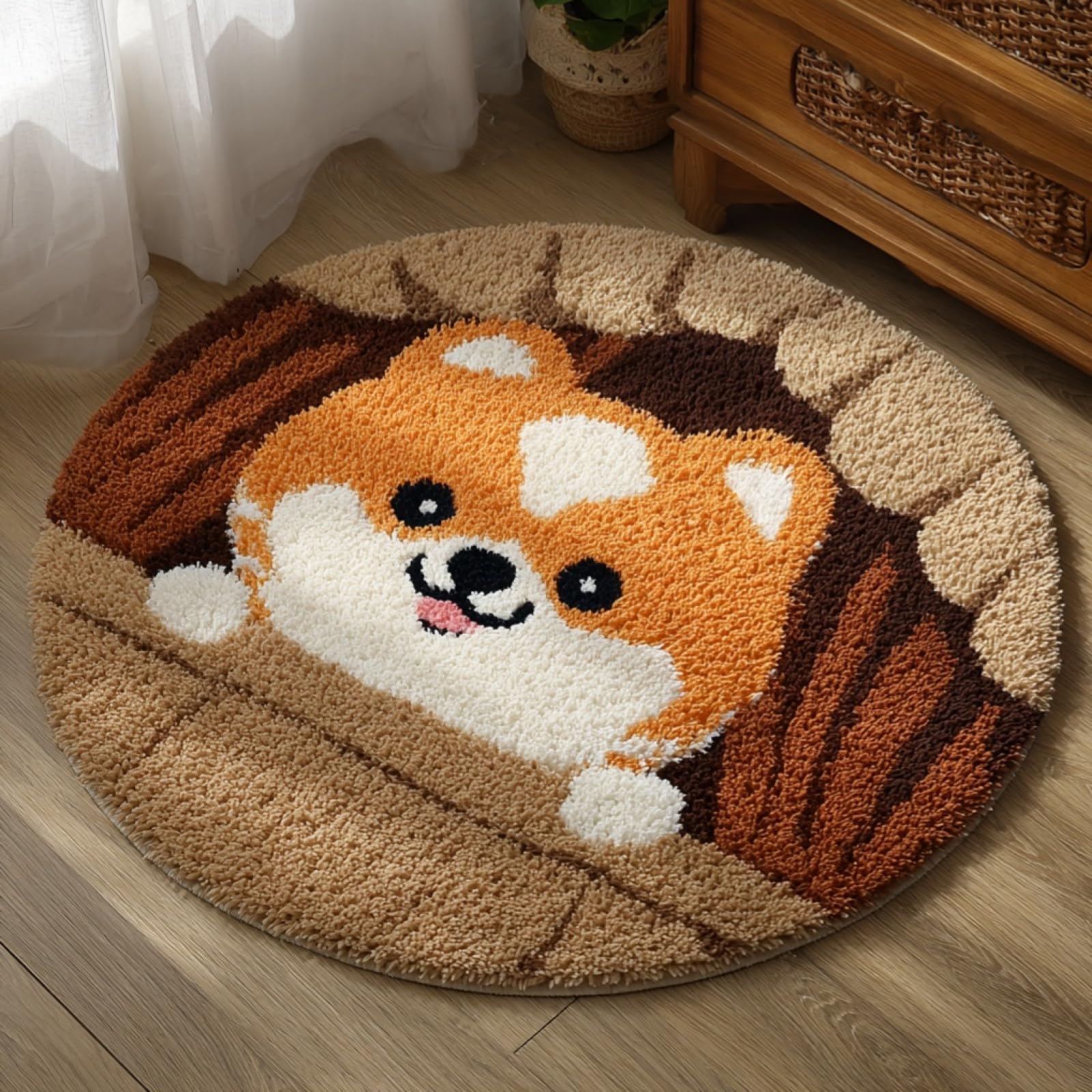WallustrioaW Latch Hook Kits for Adults,Pomeranian,Rug Making Kit DIY Craft Latch Hook Rug Set Tapestry Cushion Pre-Printed Patterns,50x50cm