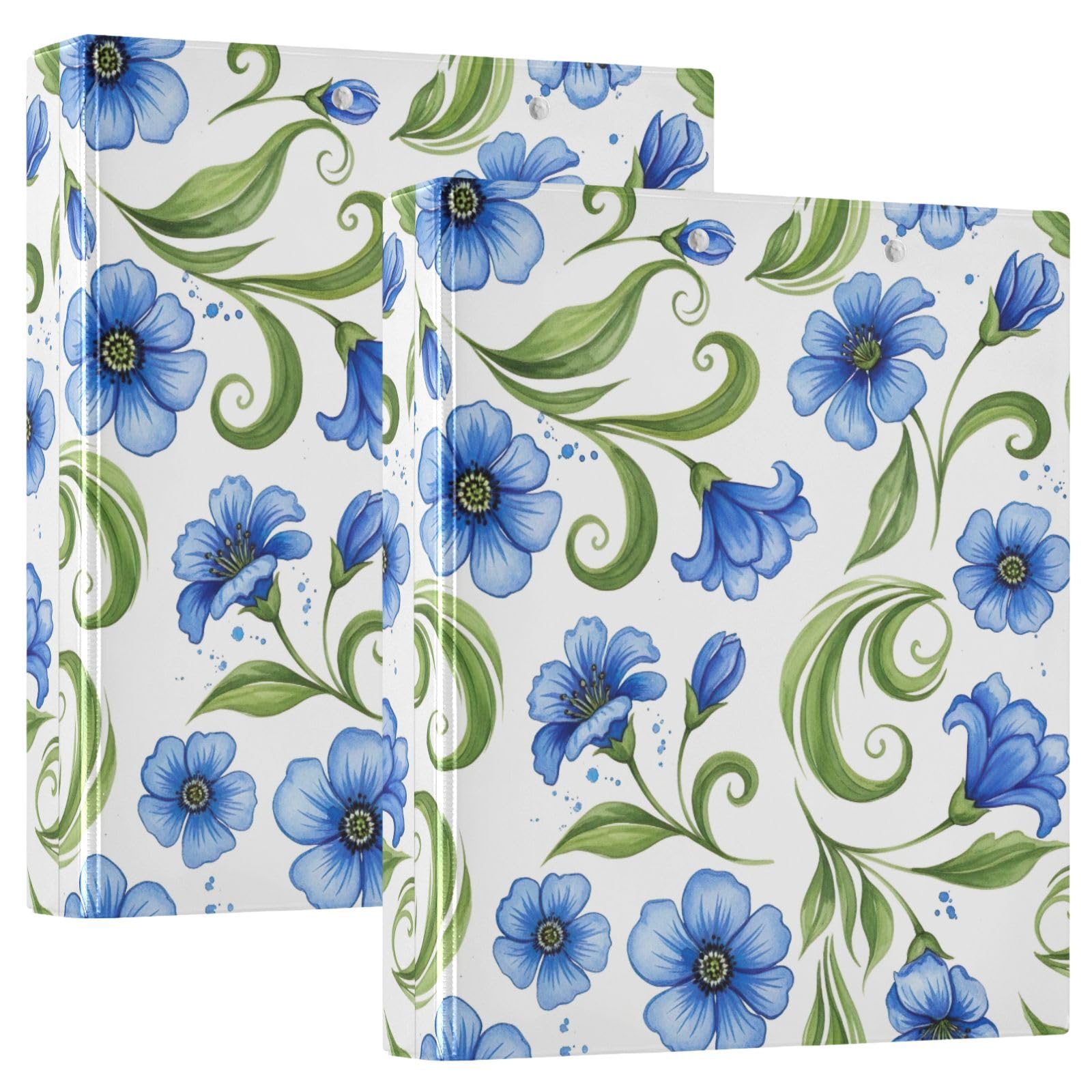 Raccoglitore a 3 anelli, motivo fiori blu, confezione da 2