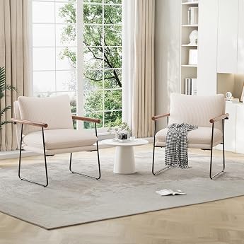 Extra Large Wing Chair Living Room 65 x 62 x 83 cm Armchair Lounge Chair Relaxing Chair with Metal Frame and Padding Boucl  Upholstered Chair for Living Room Bedroom Corduroy Beige Pack of 2