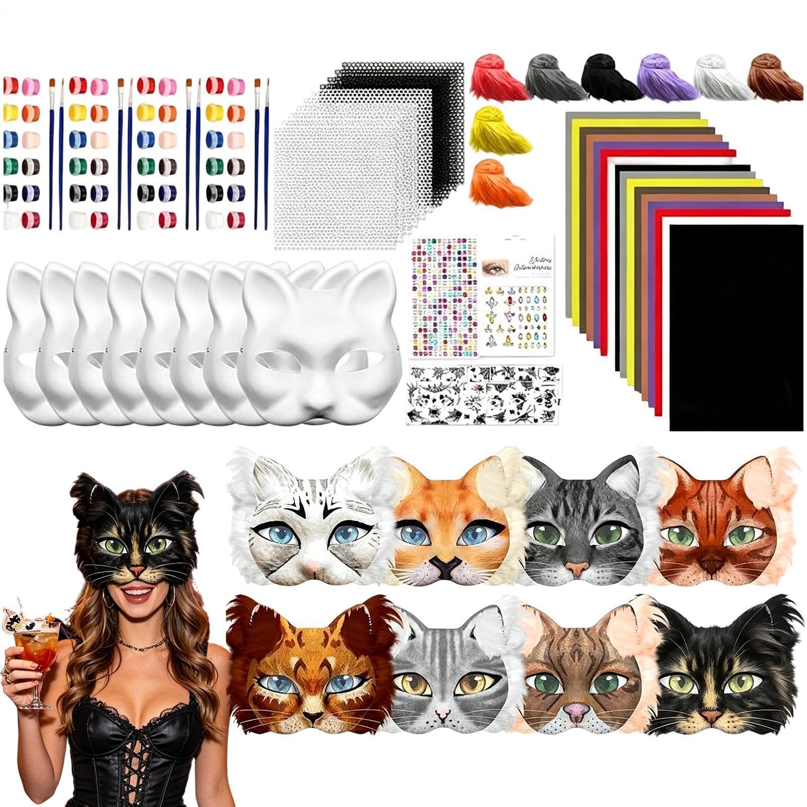 Cat Masque Crafts - Mascherina per il viso vuota con vernice per occhi in rete | Set di 124 copricapi a forma di animale, per Halloween, cosplay, feste, Natale, carnevale, travestimenti
