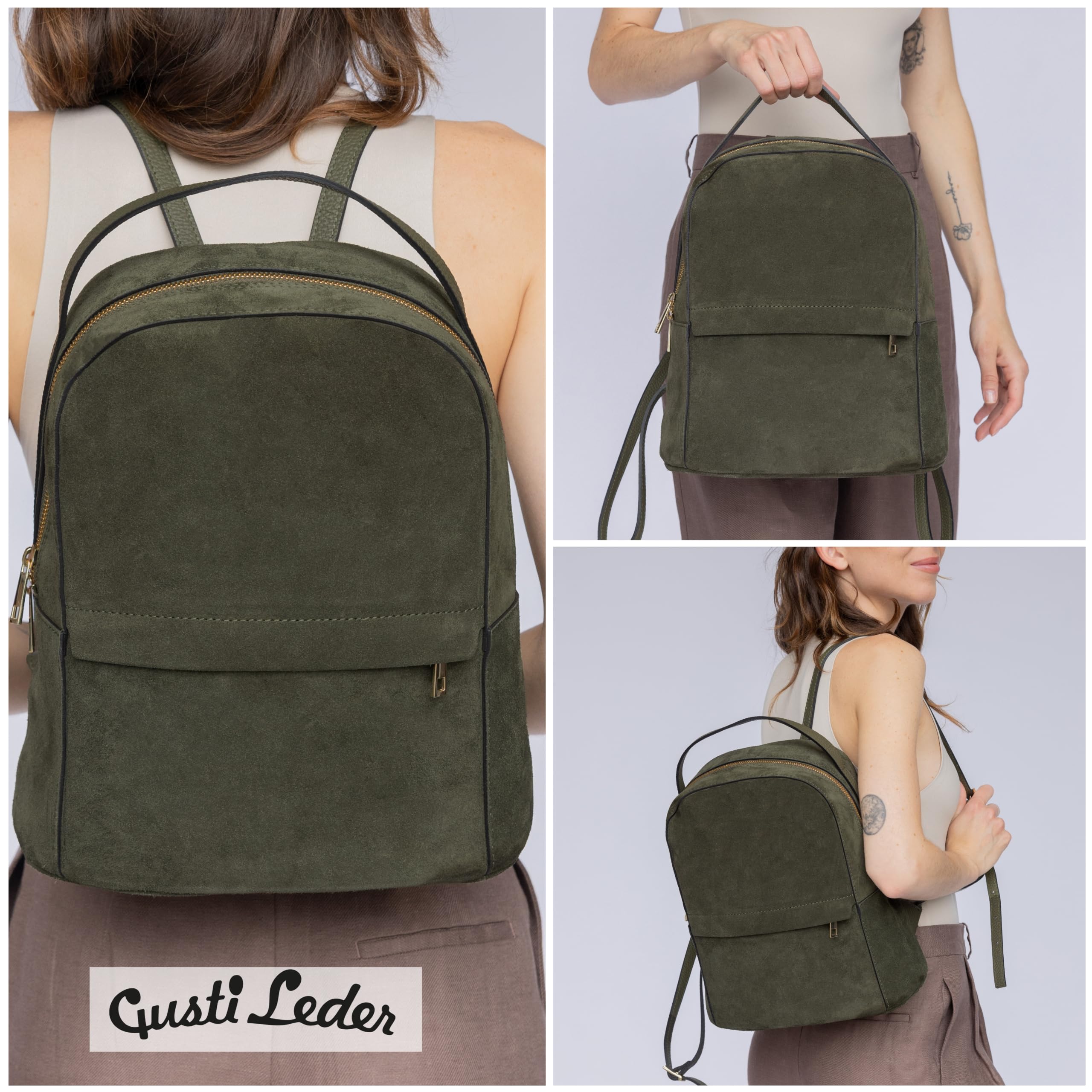 Gusti Leder Rucksack Malene, Grün, Damen, Leder, 14x29.5x30 cm