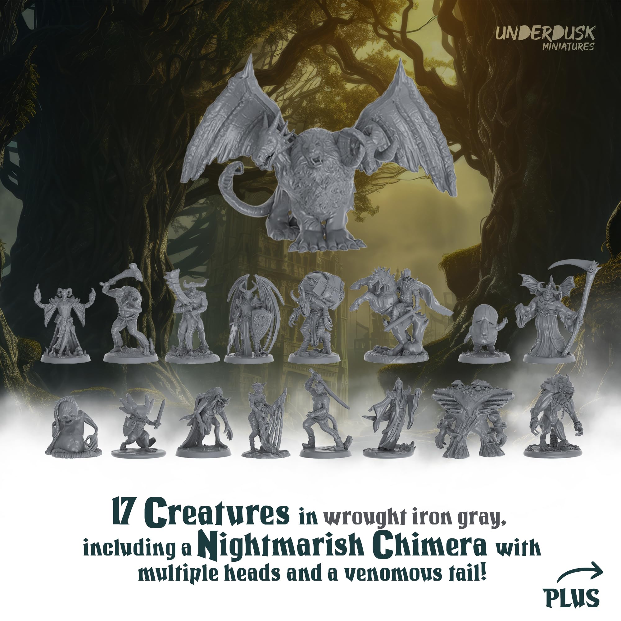 Underdusk: Monsters, Mimics, & Mysteries - 34 Unpainted Miniatures for D&D & Tabletop Gaming | Frightful Creatures and Disguised & Monstrous Mimics with Stat Blocks