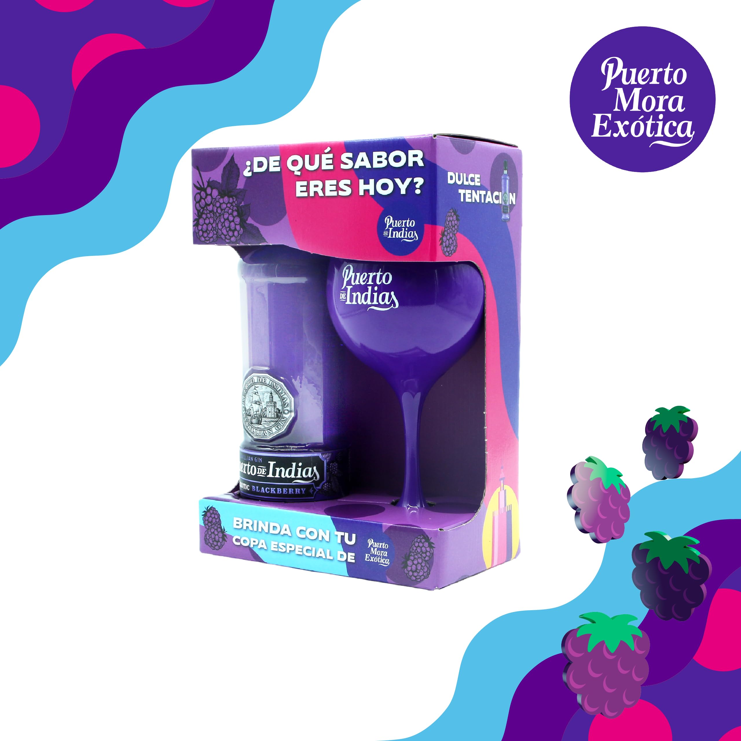 Puerto de Indias Pack Exotic Premium Gin 70 cl 37.5º + Copa de Cristal Morada
