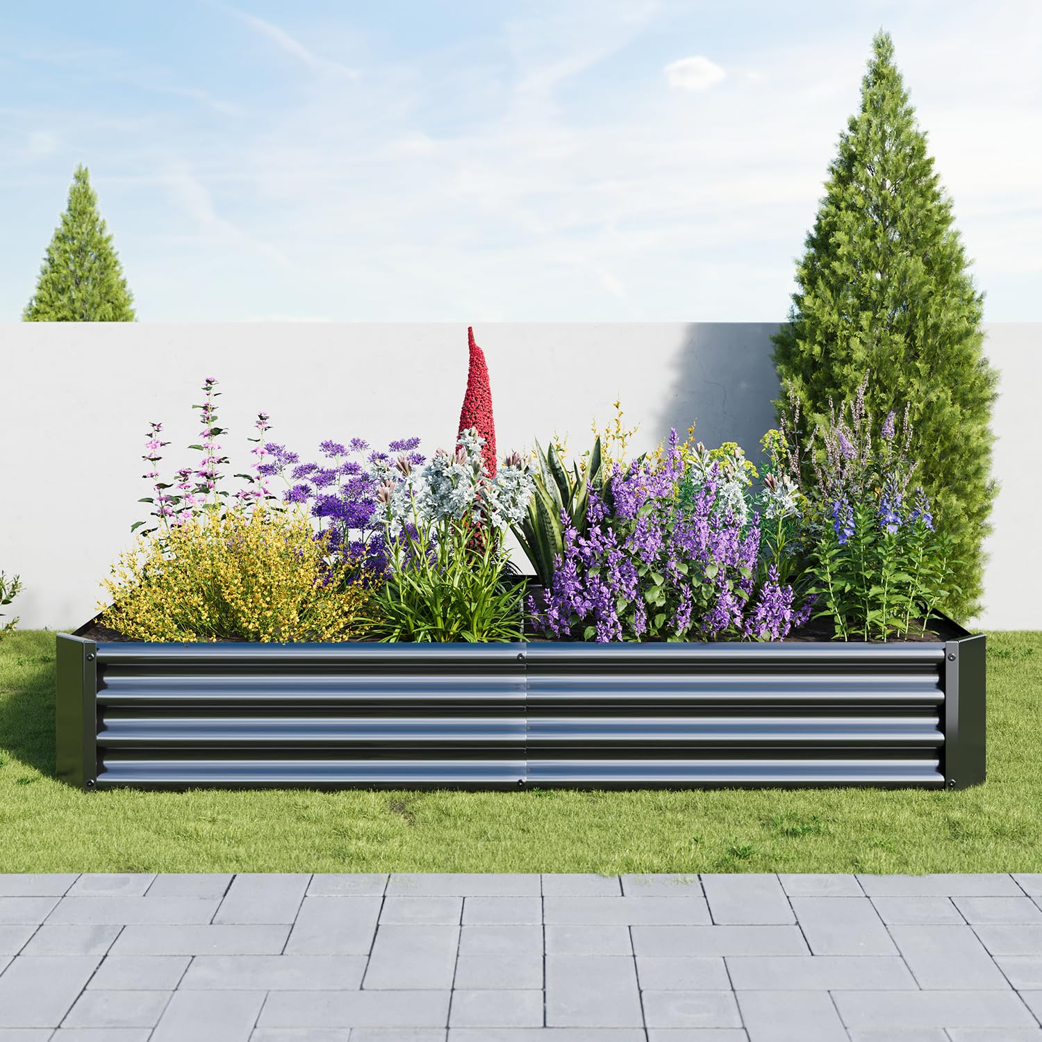 Juego de bancal elevado de metal galvanizado, para jardín, 180 x 90 x 30 cm, kit de bancal alto para verduras, flores, hierbas suculentas, macizos de flores y macetas, rectangular, negro