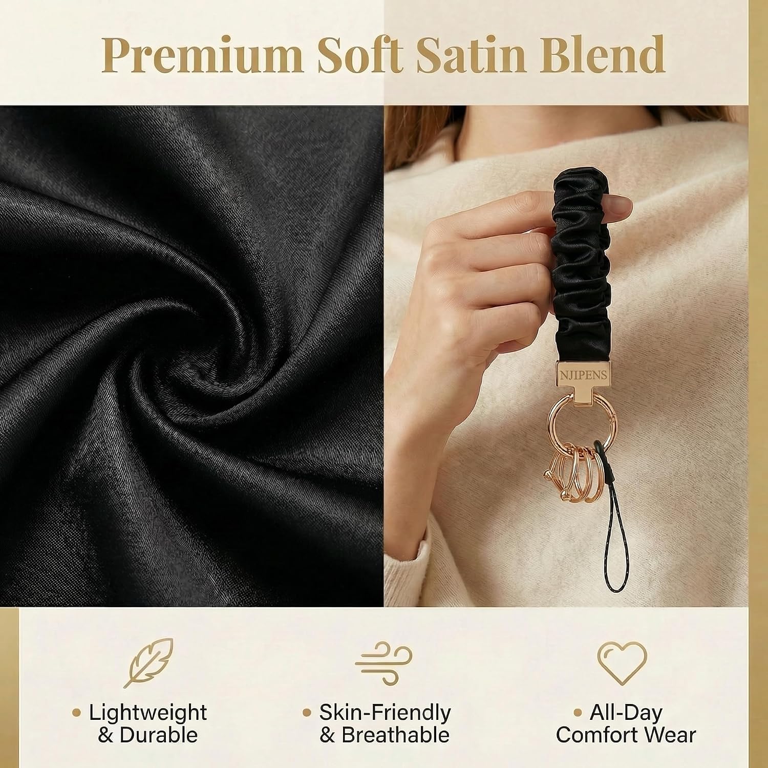 Stretchy Scrunchie Keychain Wristlet with D Ring, Elastic Car Key Holder Bracelet Wrist Lanyard for Women Men