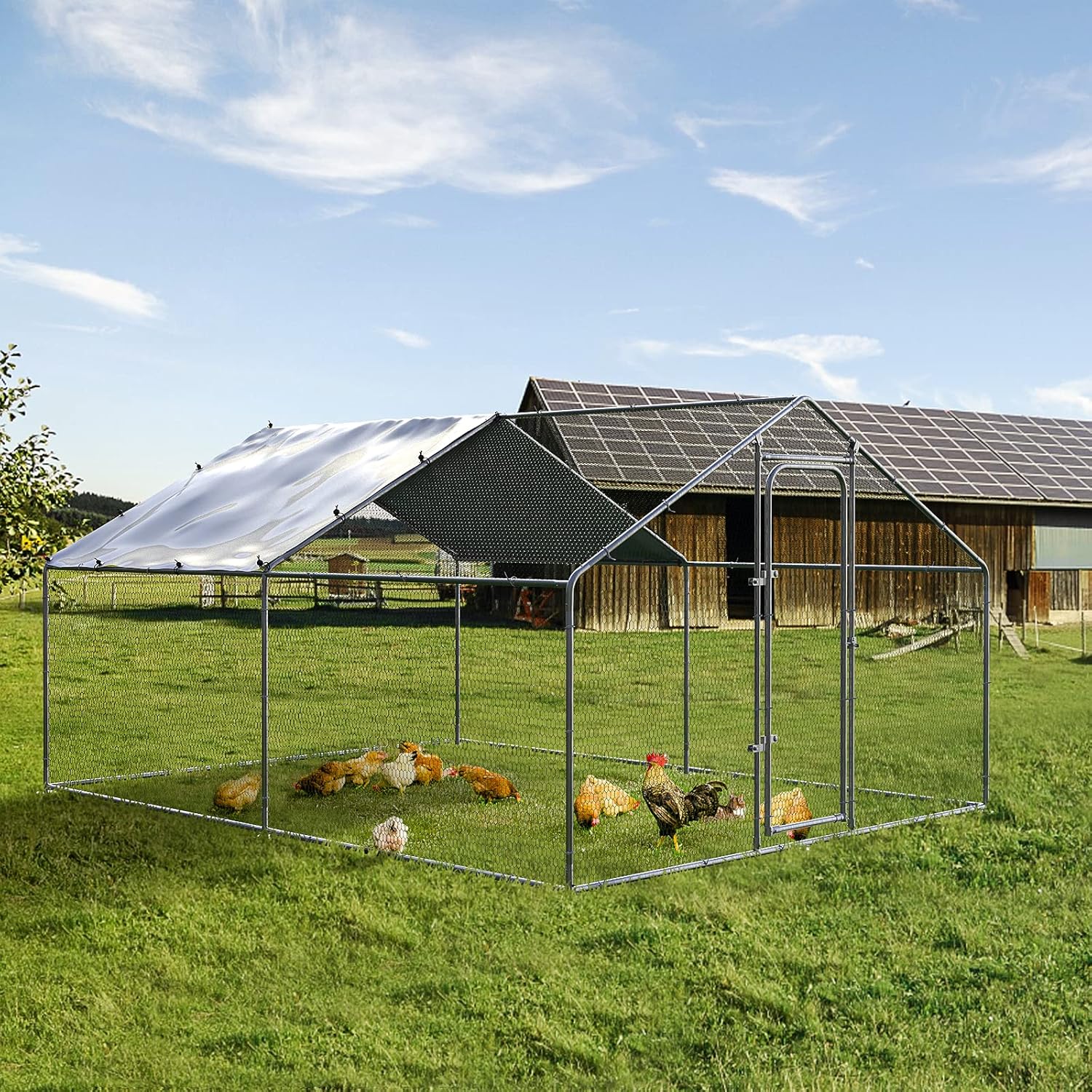 Chicken Coop 2026 Upgraded, Large Metal Chicken Run, Chicken Pen/Cage with Waterproof and Anti-UV Cover, Walk-in Poultry Cage for Outdoor Yard Use