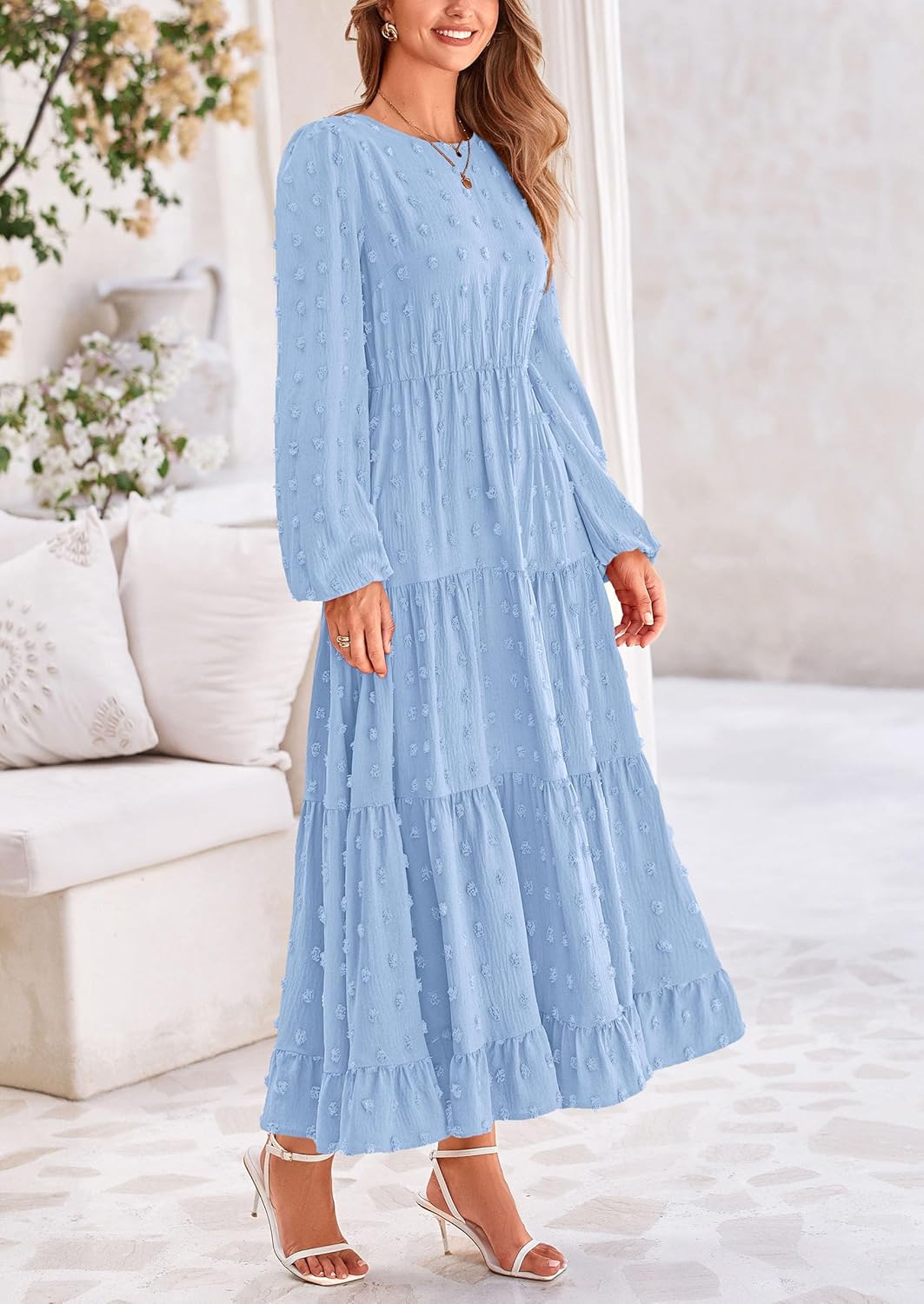 PRETTYGARDEN Women's Fall Spring Elegant Long Sleeve Maxi Dress Swiss Dot A Line Flowy Casual Holiday Party Going Out Dresses - Image 7