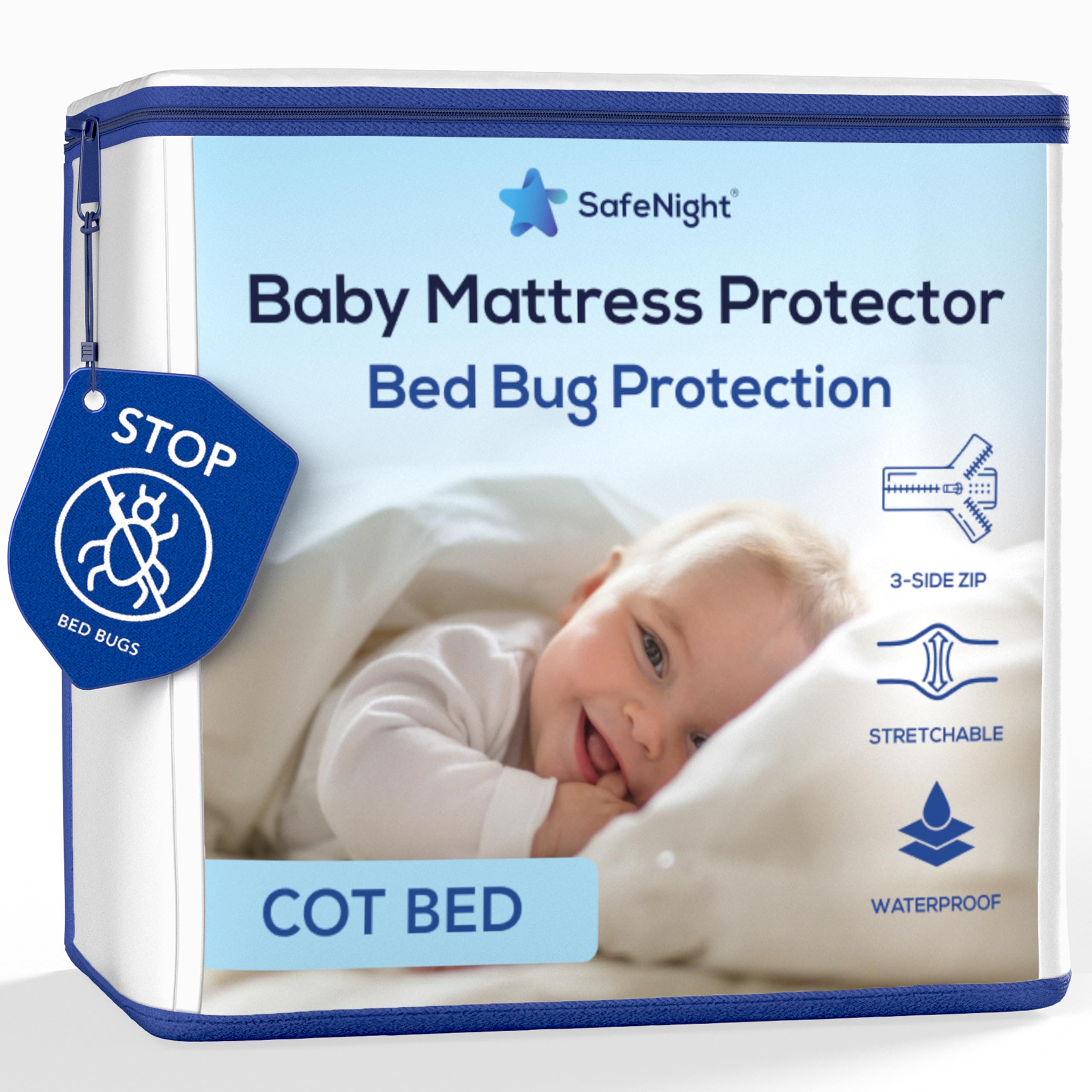 Bed Bugs Mattress Protector – Cot Bed Size 70x140cm – Zipped Complete Cover - Blocks B...