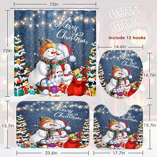 Miniatura 10 de ArtSocket Juegos de baño de ciervos de Papá Noel con cortina de ducha y alfombras y accesorios, juegos de cortinas de ducha de Feliz Navidad, copos