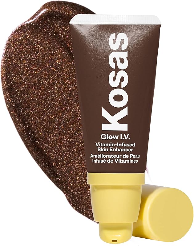 Kosas Glow I.V. Iluminador facial e iluminador líquido, Reflect | Iluminador líquido con vitaminas para hidratar y agregar un brillo personalizable cuando se usa solo, debajo del maquillaje o mezclado.