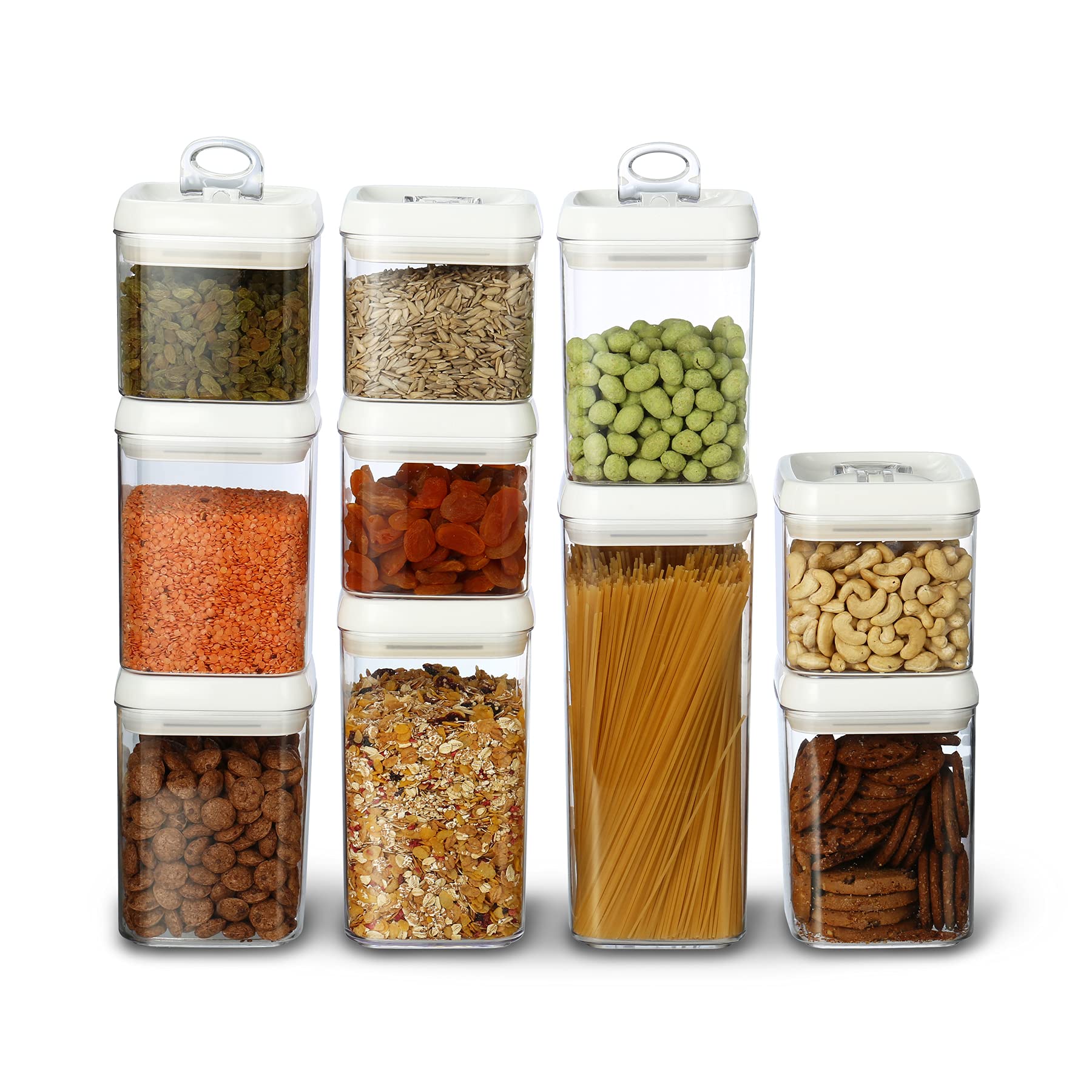 FelliFlip Tite Food Storage Container with Lid 5" LARGE Airtight Easy Open Ring Top, Acrylic Canister Jar for Sugar Flour Baking Powder Protein Rice Pasta Kitchen Organizer Gift Set (10pk, Variety)