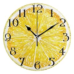 ALAZA Lemon Wall Clock for Kitchen 9 . 5 in Yellow Non Ticking Round Battery Operated Decorative