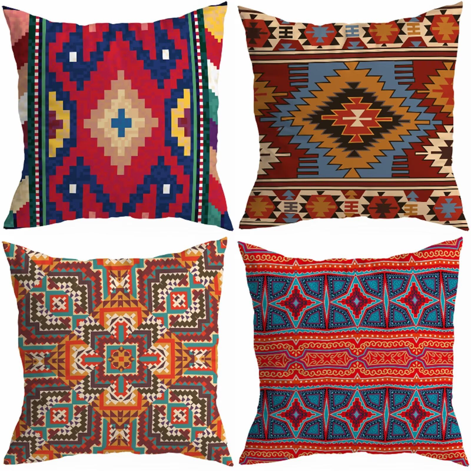 Zestaw 4 poszewek na poduszkę 70 x 70 cm, dwustronne, na sofę, wodoodporne, miękkie, do użytku na zewnątrz, styl boho, do dekoracji salonu, na kanapę, łóżko, samochód, prezent dla kobiet N-449