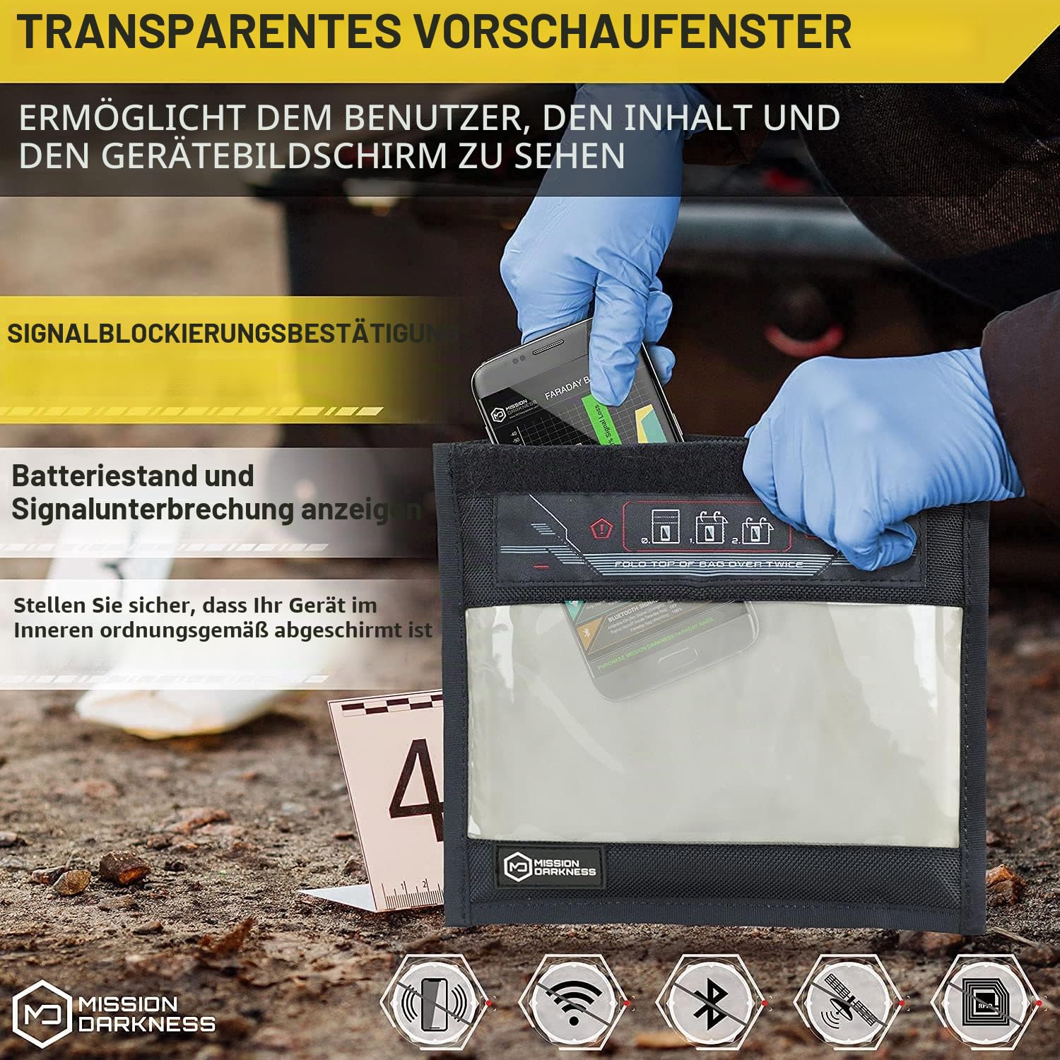 Mission Darkness Faraday-Tasche mit Fenster für Telefone // Geräteabschirmung für Strafverfolgung und Militär, Privatsphäre von Führungskräften, Anti-Hacking, Reisen und Datensicherheit Schwarz
