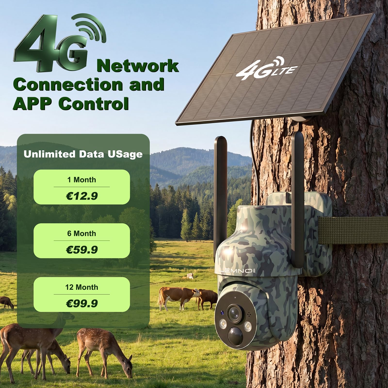 LEMNOI 4G Cámara Vigilancia Exterior con Grabación 24H, 2K Visión Nocturna