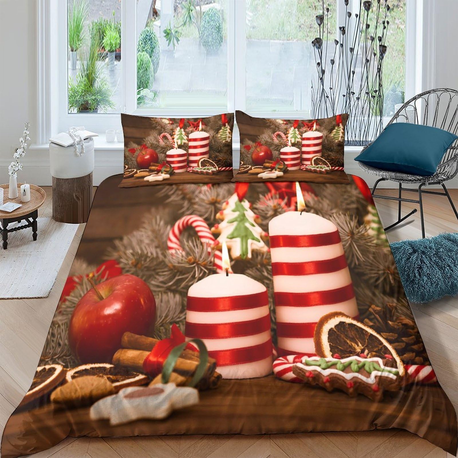 Ctjqhvkz Style-3 3D Printed Christmas Candle Fitted Sheet Microfiber Soft Festive Candy Mattress Cover For Bedroom Guest Room Decor Single（135X200cm）