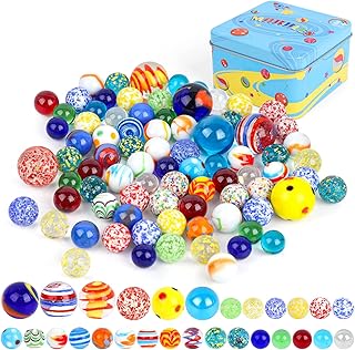 3 otters 85PCS Colorful Marbles Bulks, for Kids Marble Run, with Tinplate Box