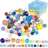3 otters 85PCS Colorful Marbles Bulks, for Kids Marble Run, with Tinplate Box