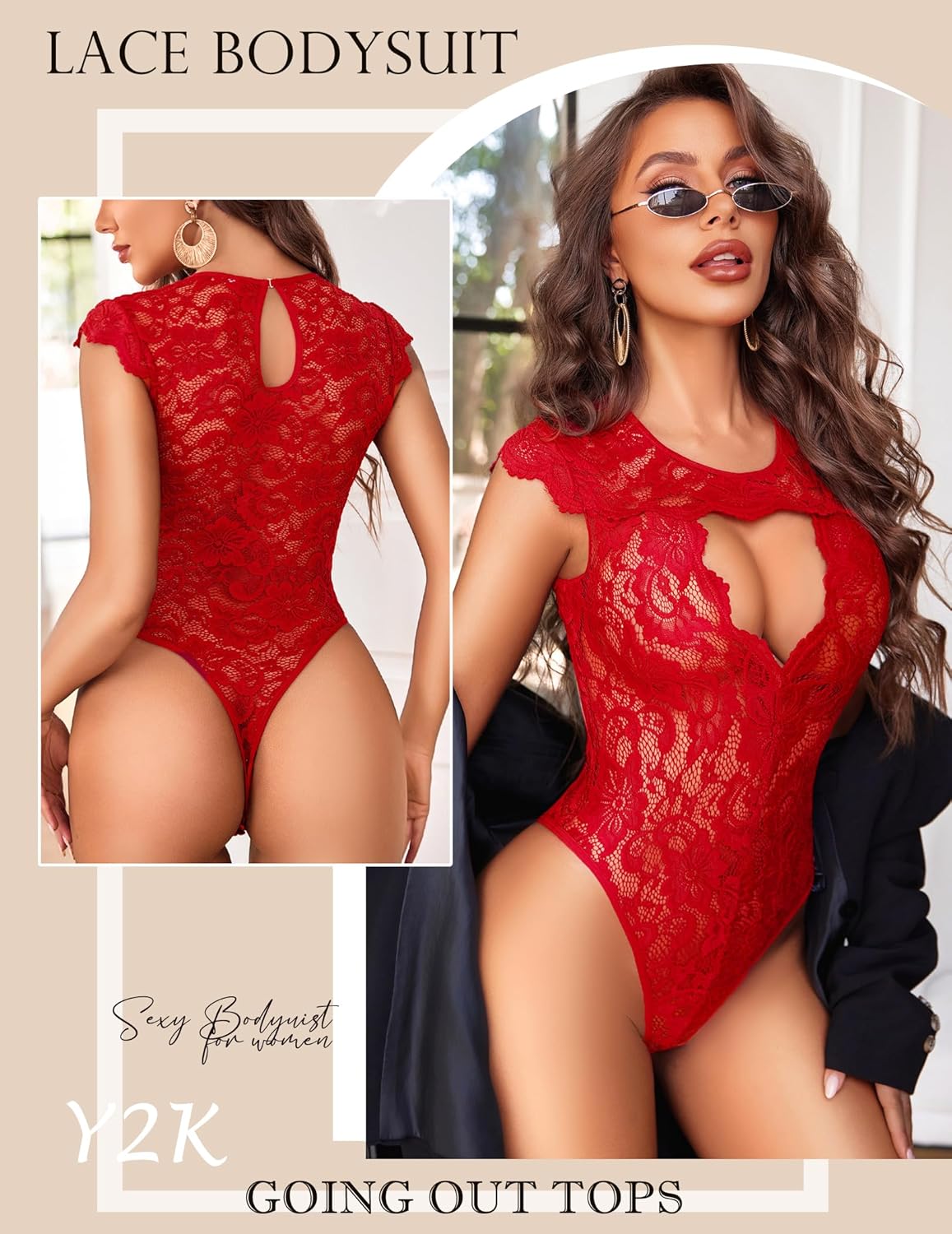 Avidlove Lace Bodysuits for Women Lingerie Bodysuit Tops One Piece Teddy Short Sleeve S-XXL - Image 2