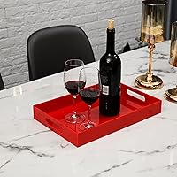 Vista 96 de Bandeja de servir de acrílico blanco brillante con asas resistentes - 10x15 pulgadas - Bandeja para servir café, aperitivos, desayuno, mayordomo