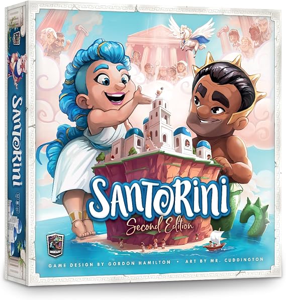 Roxley Games Santorini 2nd Edition, Greek Strategy Board Game, 2-4 Players | Strategic 3D Building Game with Greek God Powers, Abstract Tactics, Family-Friendly Depth, 2 to 4 Players, Ages 8+