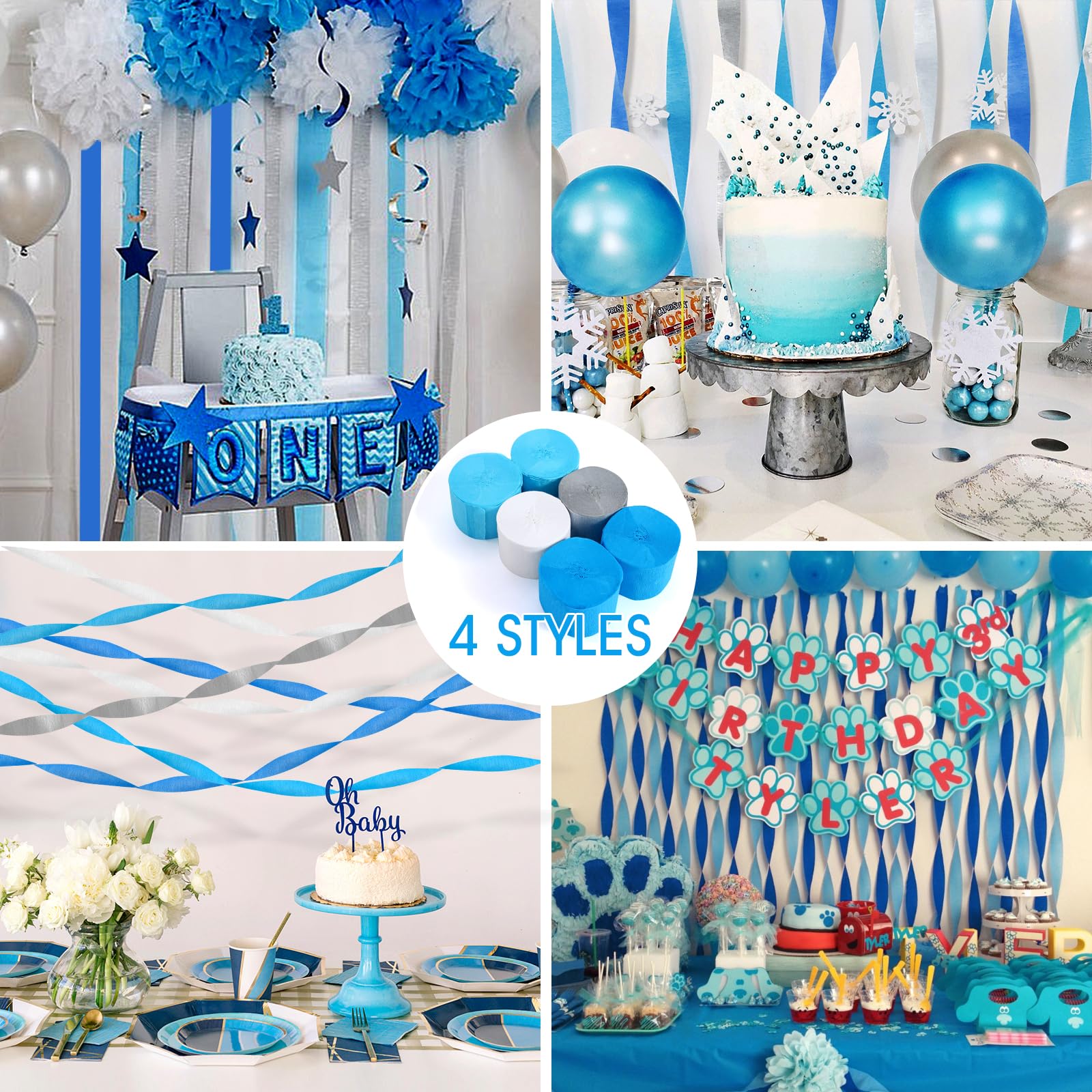Serpentyny z krepy w 6 kolorach, 150 m, dekoracje imprezowe, papierowe serpentyny, 6 rolek na urodziny, wieczór panieński, baby shower, ślub, wieczór panieński, serpentyny, artykuły imprezowe