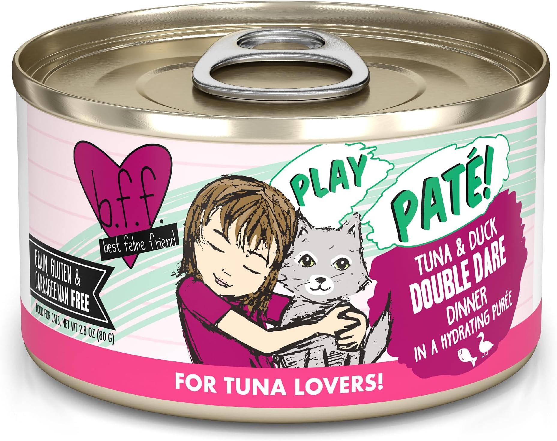 B.F.F. Play - Best Feline Friend Paté Lovers, Aw Yeah!, Tuna & Duck Double Dare with Tuna & Duck, 2.8oz Can (Pack of 12)