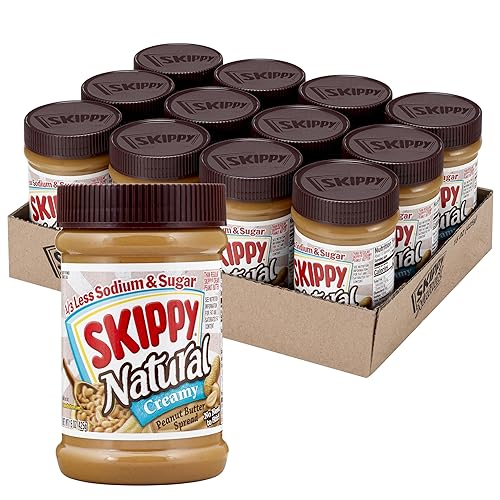 SKIPPY Mantequilla de maní cremosa natural reducida de azúcar y sodio, 15 onzas (paquete de 12)