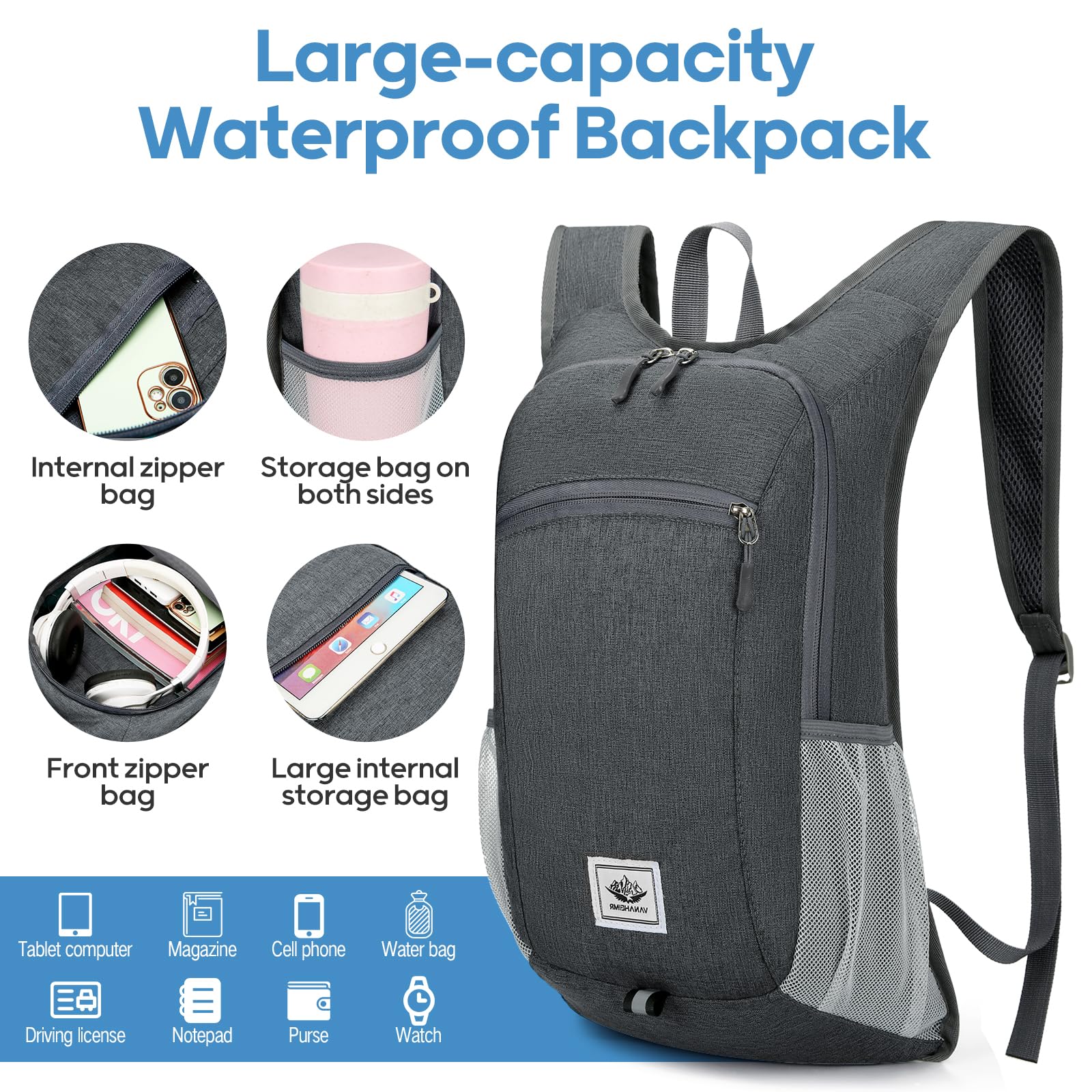 Zusentee Zaino Pieghevole Ultraleggero 16L Zaino Trekking Donna Impermeabile Uomo per Trekking Viaggio Brevi Escursioni Ciclismo Uomo