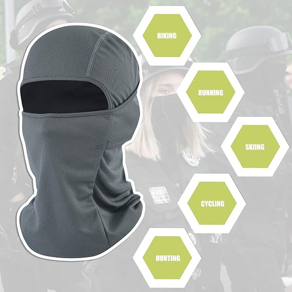 Balaclava Face Mask Adjustable Windproof UV Protection Hood, Grey, One Size