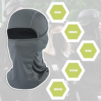 Balaclava Face Mask Adjustable Windproof UV Protection Hood, Grey, One Size