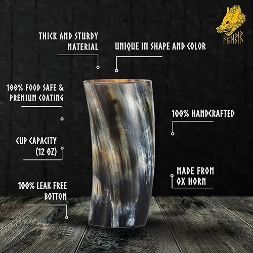 Miniatura 9 de FENRIR Vasos de cuerno vikingo de 12 oz para copas de vino de cerveza de cerveza y vino, regalos para hombres, juego de 4 con abridor