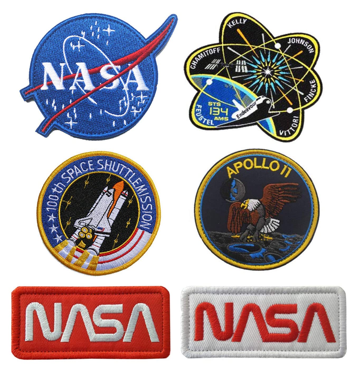 Zcketo Lot of 6 PCS NASA Space Hook and Loop Patches, NASA Badge Patch Tactical NASA Logo Champion Stickers Applique Sew on Morale Military Embroidered Patches for Kids Boys Adult Clothes