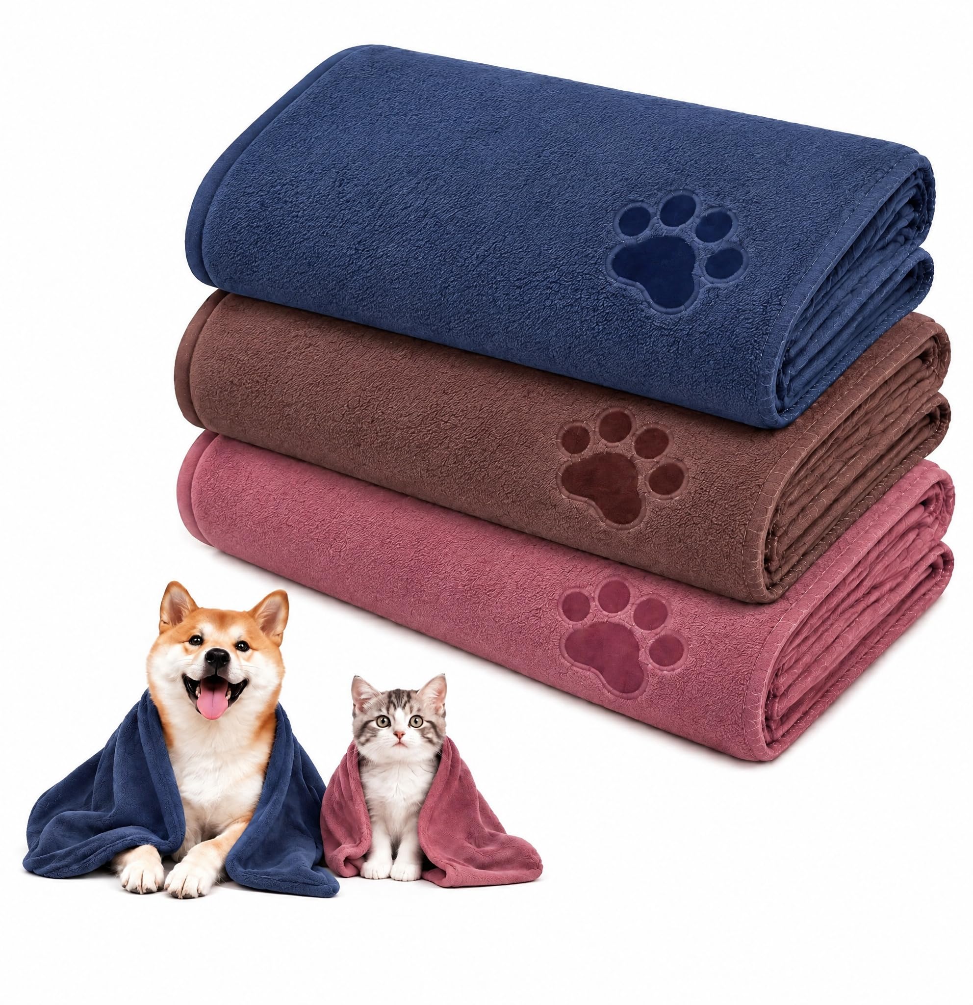 3Pcs Large Dog Towel, 100x50Cm Super Absorbent Microfiber Dogs Towels