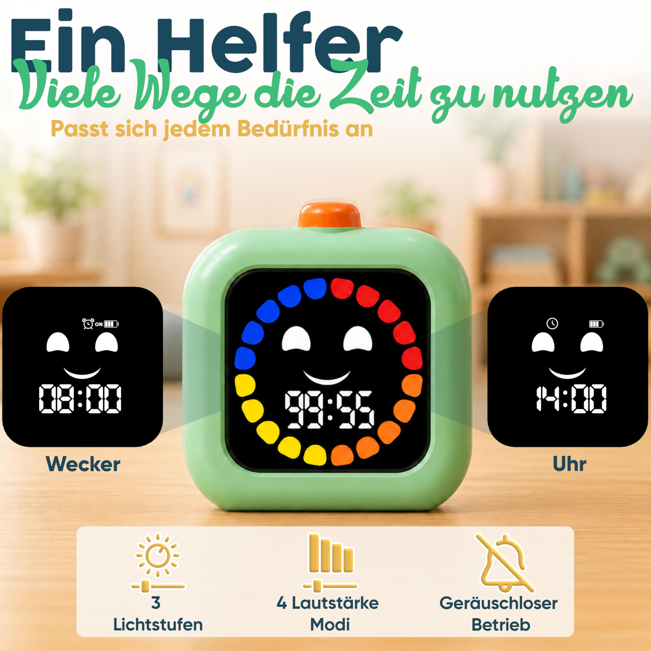 Digitaler Visueller Timer für Kinder - Wiederaufladbar, Geräuschlos 99-Minuten-Kinder-Timer für Schule, Zuhause und Therapie - Fördert Konzentration und Selbstständigkeit