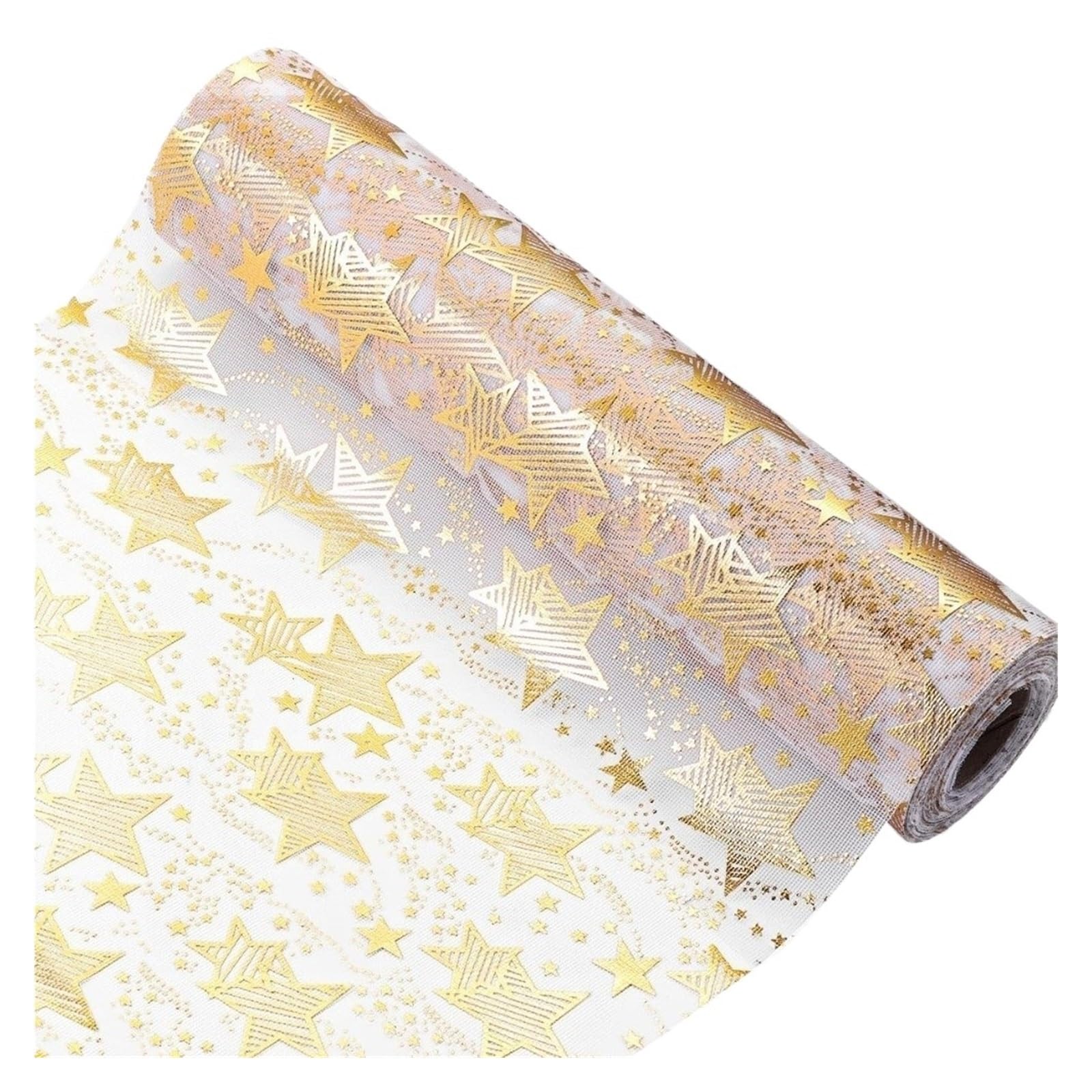 Chiffon Table Runner Sparkle Metallic Runner Glitter Sequin Thin Foil Mesh Roll Snowflake Flag Tablecloth Party Decor(Star)