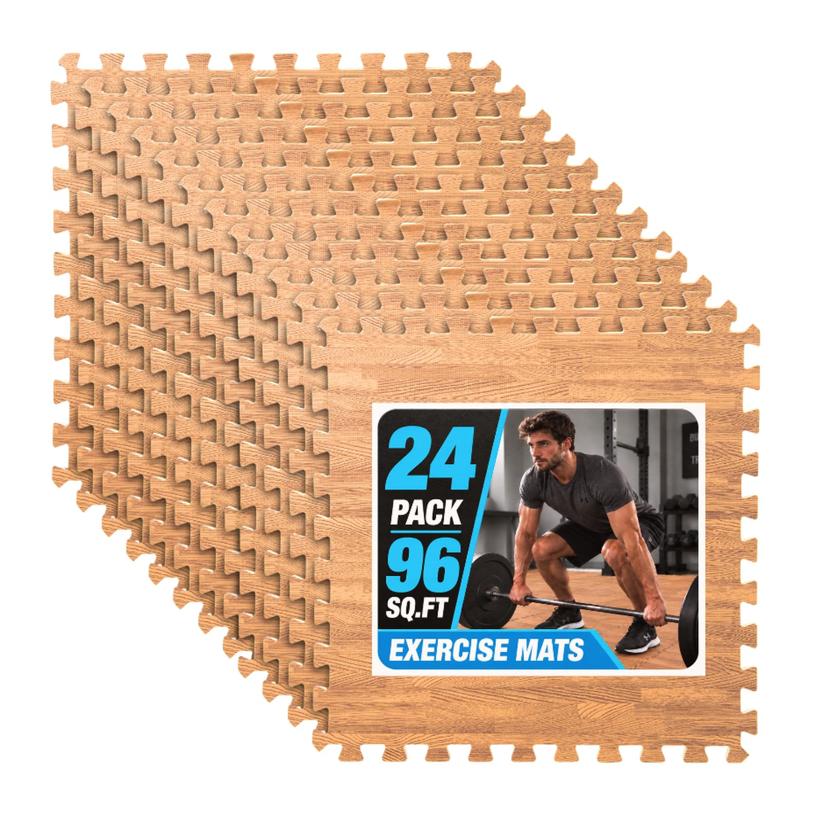 Art3d EVA Puzzle Exercise Mats, 24"x24", 1/2" Thick,24-Pack,Teak