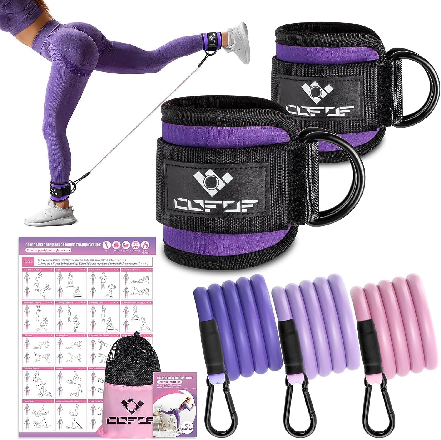 Photo 1 of Ankle Resistance Bands with Cuffs, Leg Exercise Equipment with Poster