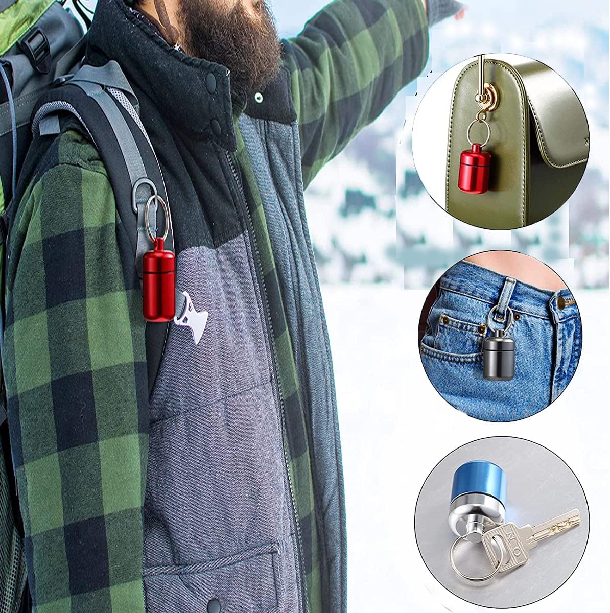 DRERIO 4 pcs Small Pill Boxes Organiser Metal Pill Boxes Travel Pocket Pill Case Round Keyring Pill Holder Waterproof Capsules Portable Pill Container for Outdoor Travel - Image 5