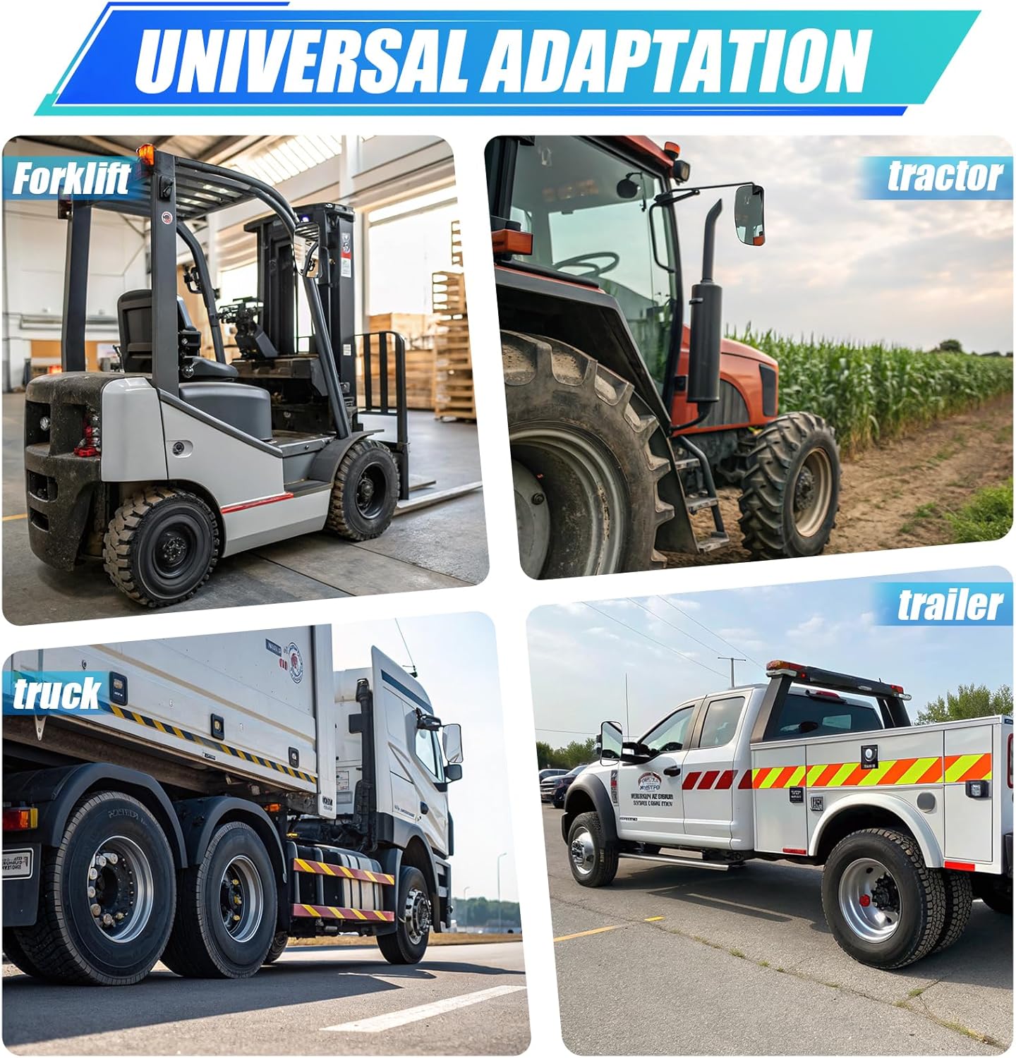 Universal Forklift Mirror - 8.2x4.8" Square HD Wide-Angle Convex Mirror - 1 Pair