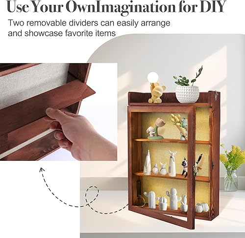 Vista 48 de Marco de caja de sombra de 11 x 16 pulgadas con luz, vitrina conmemorativa con estantes, cajón y ranura para recuerdos, caja grande de sombra Negro